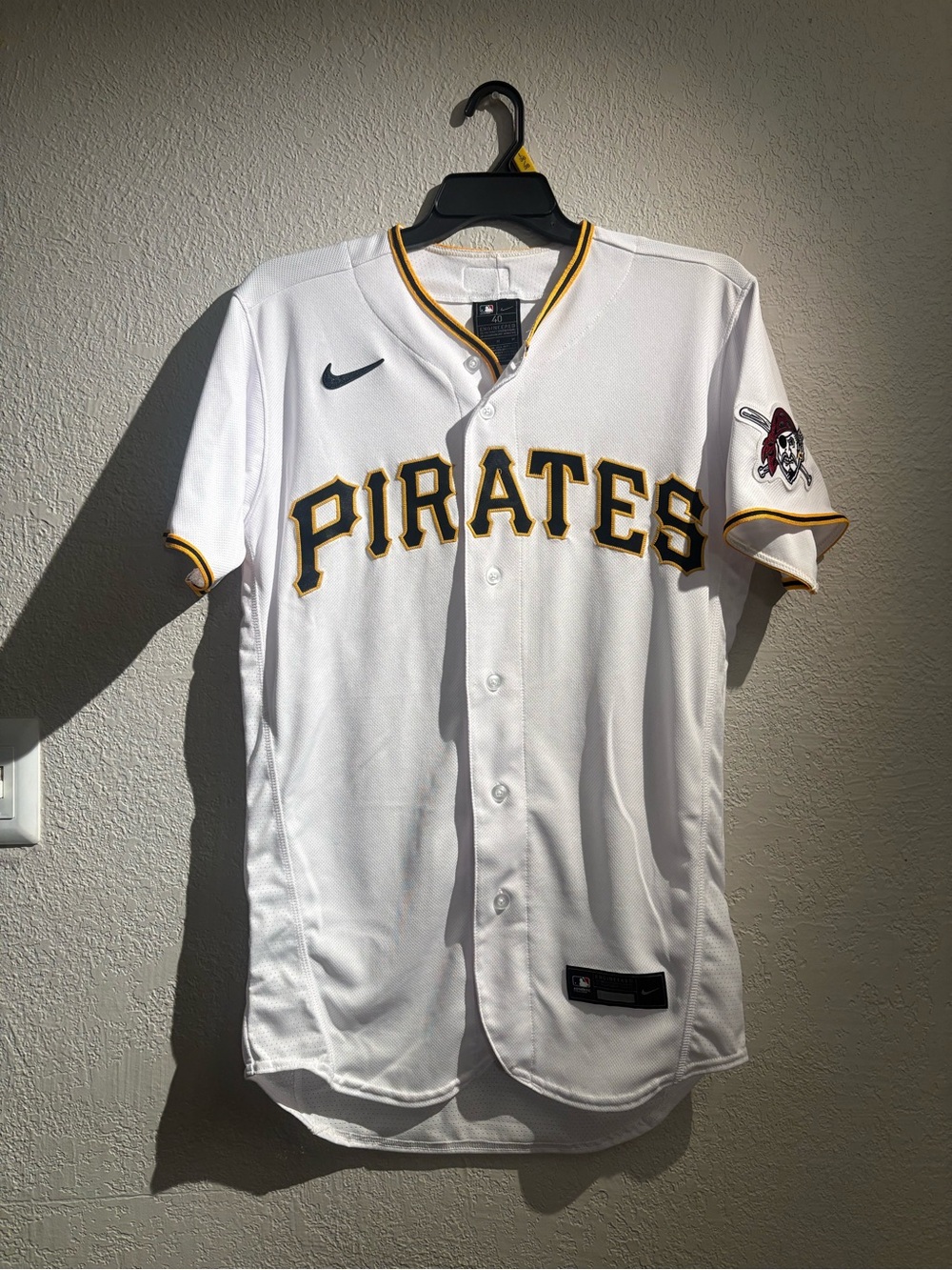 Nike White Pirates authentic . Button-Up Jersey with Black & Gold Trim